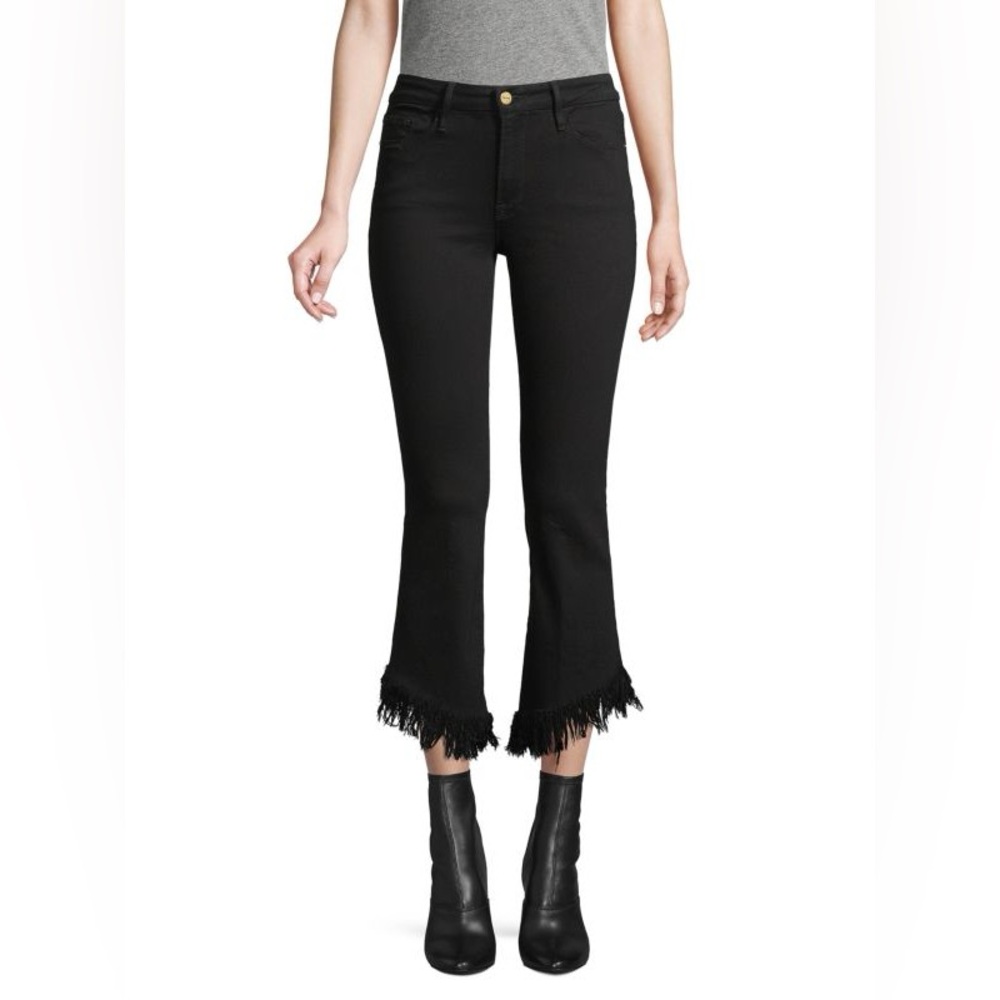 FRAME Le High Straight Crop Frayed Hem Jeans Dark Wash Size 26 - Picture 3 of 16